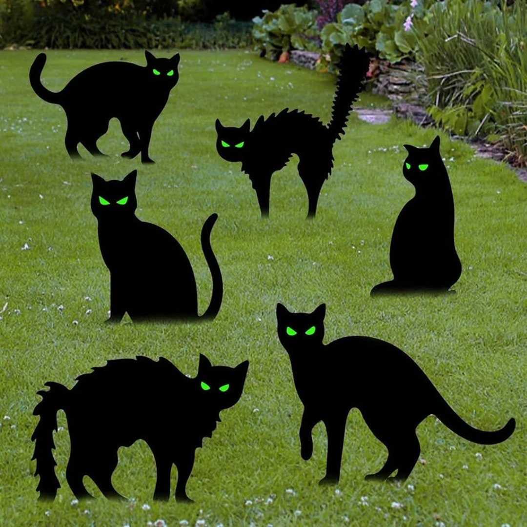 6 Pack Black Cat Yard Signs Halloween Decor With 12 Metal Etsy