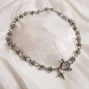 YORI - Edgy Chunky Choker with Star Pendant | Unisex Stainless Steel Necklace | Eboy Egirl Goth Punk Grunge Cool Girl Necklace | Toggle Clasp