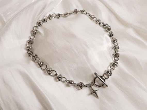 YORI - Edgy Chunky Choker mit Stern Anhänger | Unisex Edelstahl Halskette | Eboy Egirl Goth Punk Grunge Cool Girl Kette | Knebelverschluss