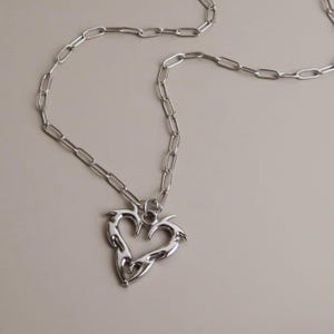 JIN - Cybersigilism Heart Necklace | Unisex Stainless Steel Necklace with Heart Pendant | Edgy E-Girl Jewelry in Silver image 6