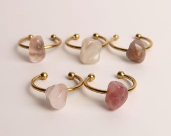 MARI - Rosenquarz Ring in Gold & Silber | Verstellbarer Edelstahlring mit Rosa Naturstein