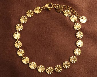 VERANO - Pulsera de acero inoxidable en oro y plata | Delicada pulsera con diseño de rayos de sol y eslabones redondos en relieve