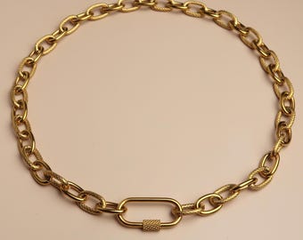 KALEA - Grov texturerad choker i guld och silver | Statementhalsband i rostfritt stål med karabinlås