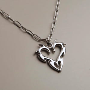 YIN - Cybersigilism Heart Necklace | Unisex stainless steel chain with heart pendant | Edgy E-Girl jewelry in silver