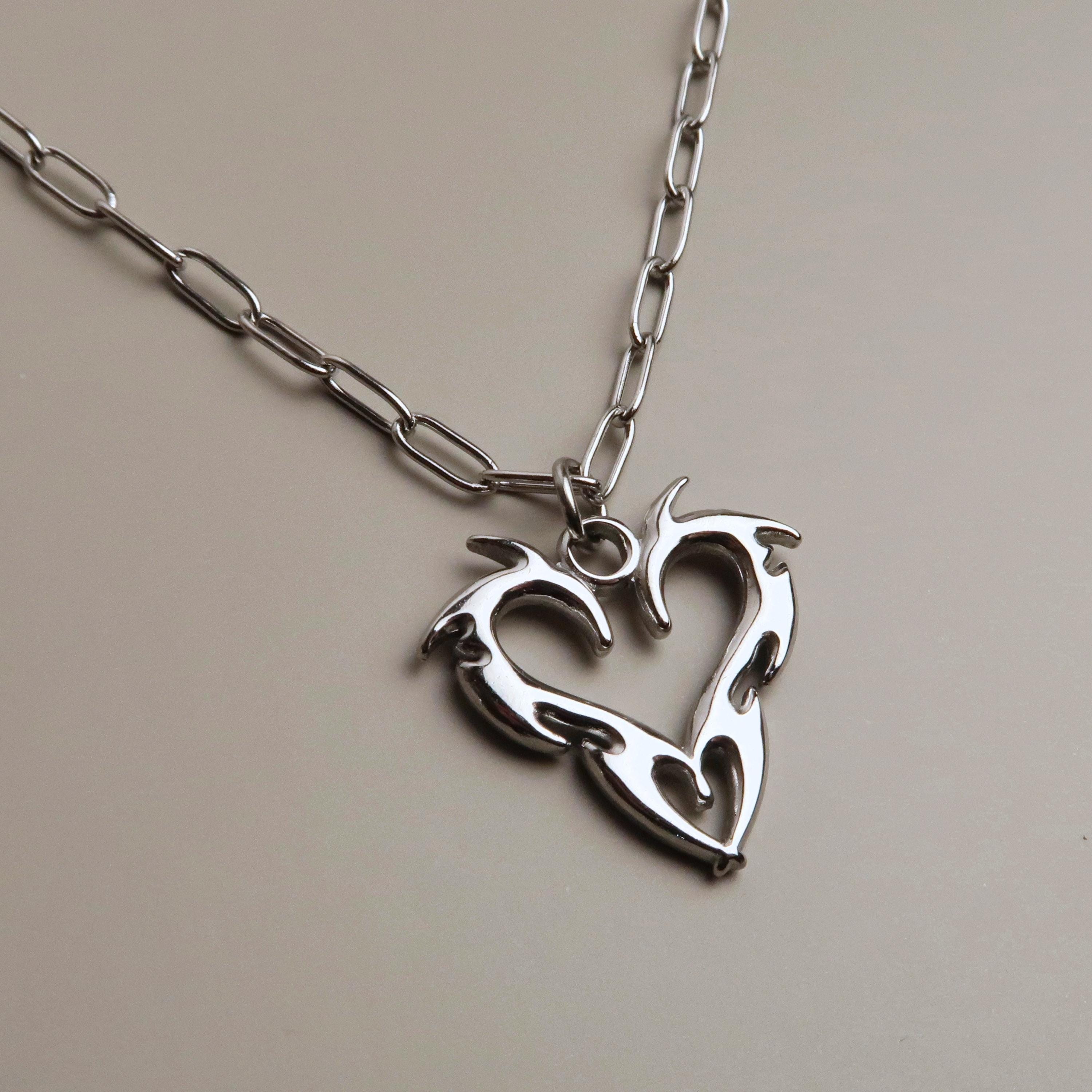 YIN - Cybersigilism Heart Necklace | Unisex stainless steel chain with heart pendant | Edgy E-Girl jewelry in silver