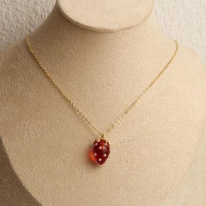 JUNA - Strawberry Necklace in Red & Pink | Delicate 18K Gold Plated Chain with Strawberry Pendant | Sweet Summer Jewelry image 9