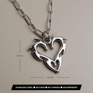 JIN - Cybersigilism Heart Necklace | Unisex Stainless Steel Necklace with Heart Pendant | Edgy E-Girl Jewelry in Silver image 3