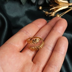 AURELIA Anillo hoja en oro y plata Acero inoxidable de alta calidad Anillo corona de laurel de tamaño ajustable Joyería de la diosa griega romana imagen 3