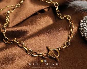 DEMI - Schlichter Chunky Choker | Edelstahl Halskette in Gold & Silber | Große Abgerundete Kettenglieder | Unisex Schmuck | Knebelverschluss
