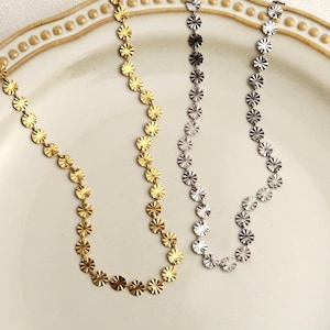 ÉTÉ - Collier ras-du-cou en acier inoxydable doré et argenté | Collier soleil délicat à maillons ronds en relief