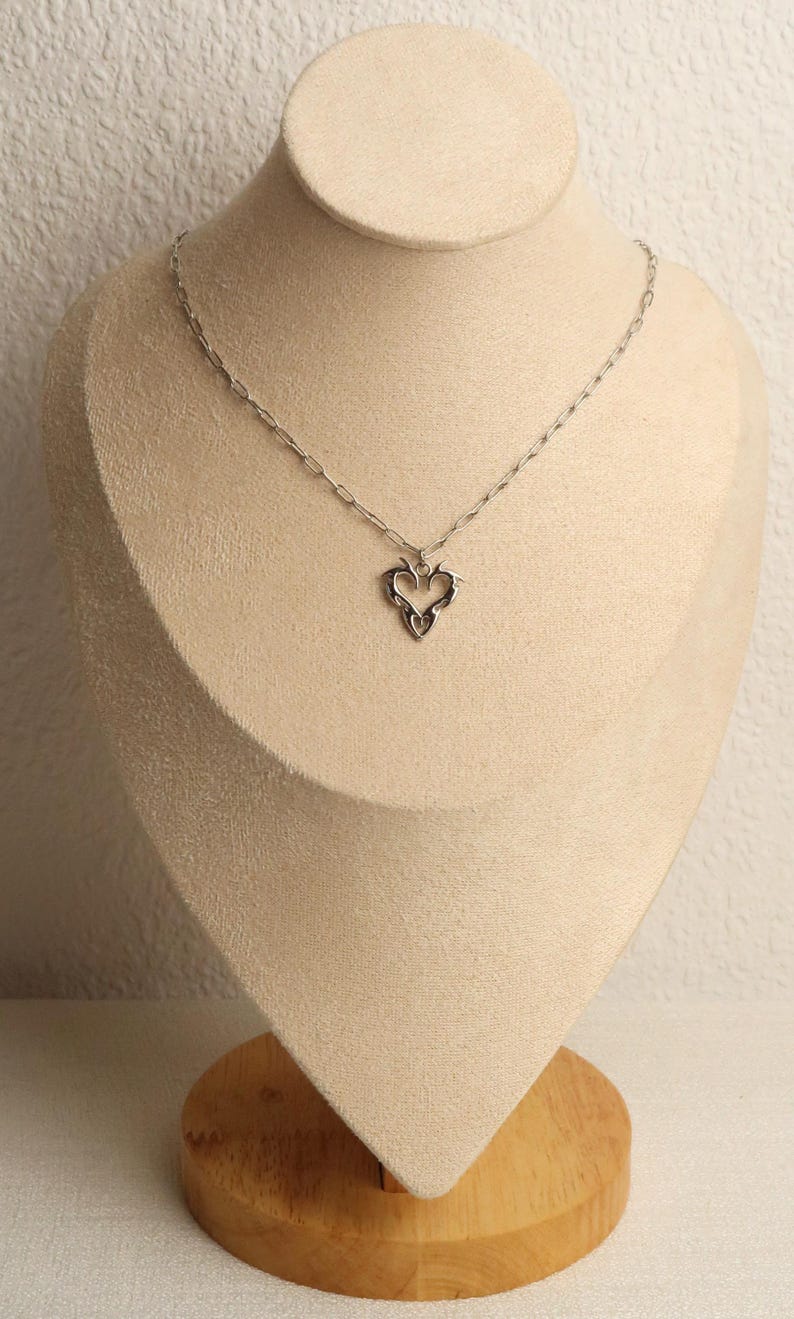 JIN - Cybersigilism Heart Necklace | Unisex Stainless Steel Necklace with Heart Pendant | Edgy E-Girl Jewelry in Silver image 10