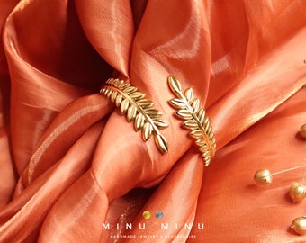 AURELIA - brazalete de hojas en oro y plata | Acero inoxidable de alta calidad | Corona de laurel | Diosa griega romana | joyas del imperio romano