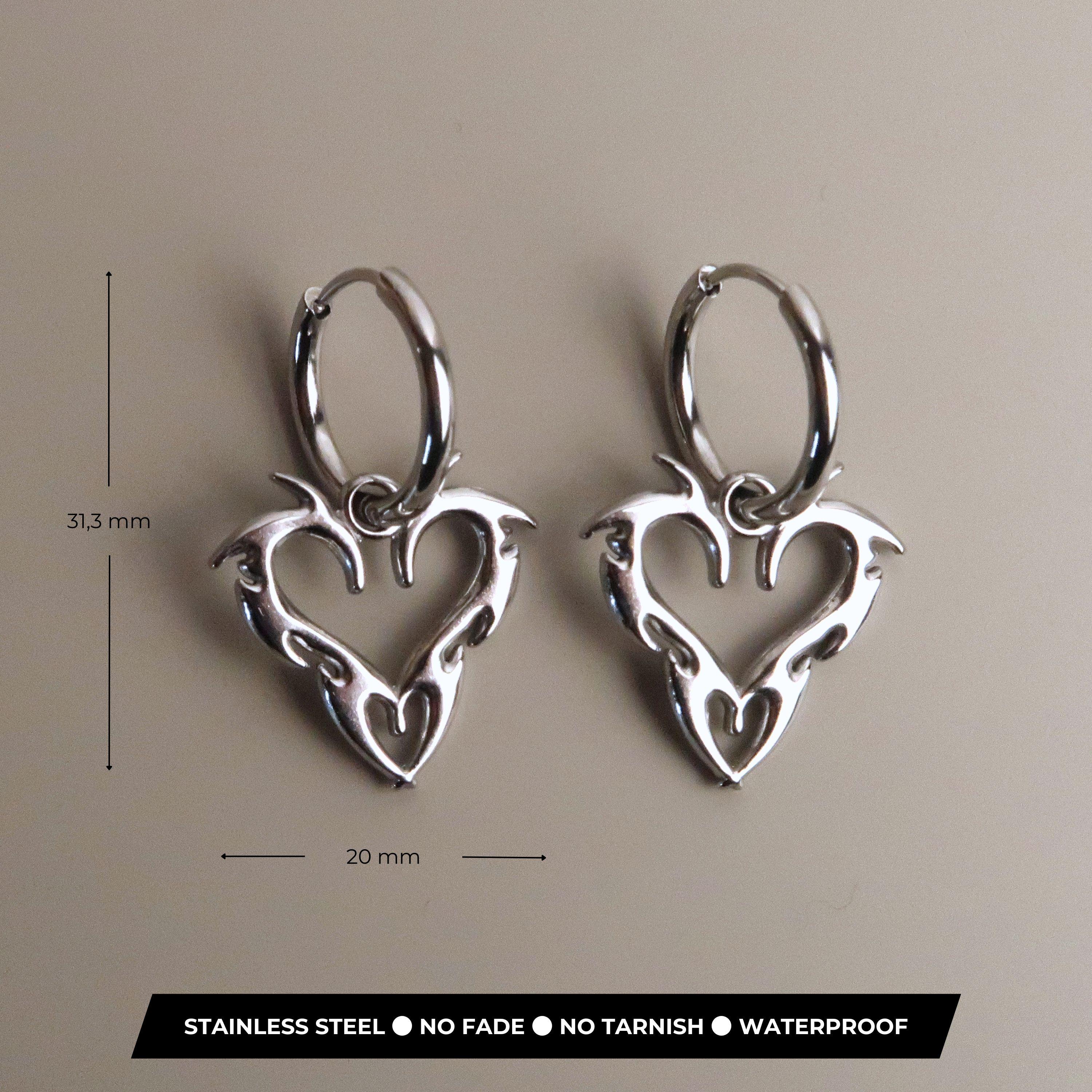 YIN - Cybersigilism Heart Earrings | Stainless Steel Huggies