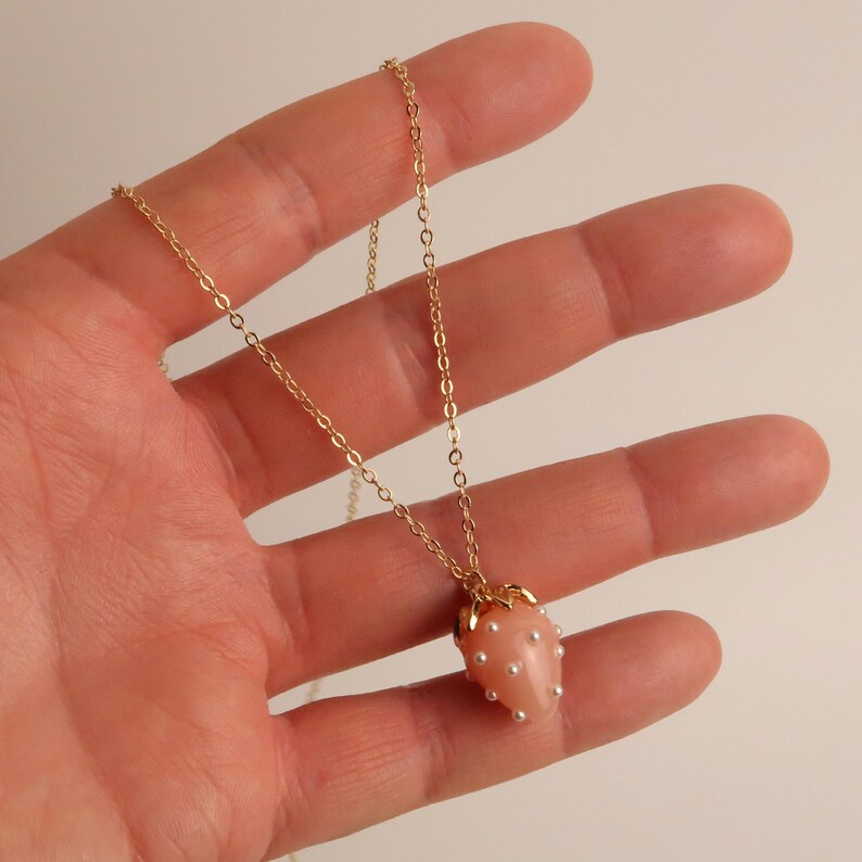 JUNA - Strawberry Necklace in Red & Pink | Delicate 18K Gold Plated Chain with Strawberry Pendant | Sweet Summer Jewelry image 7