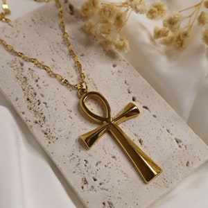 IL CAIRO Collana dorata con pendente croce egiziana Croce Ankh Ankh Delicata catena in acciaio inossidabile goffrato Gioielli simbolici immagine 7