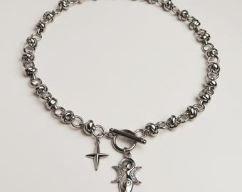 Moon Goddess Chunky Choker • Asymmetrical Stainless Steel Statement Necklace • Waterproof Witchy Goth Jewelry