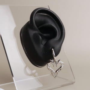 JIN - Cybersigilism Heart Earrings | Stainless Steel Huggies with Heart Pendant | Edgy E-Girl Jewelry in Silver image 9