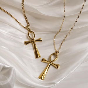 CAIRO - Golden Necklace With Egyptian Cross Pendant | Ankh Cross | Anch | Unique Dainty Stainless Steel Chain | Symbolic Jewelry