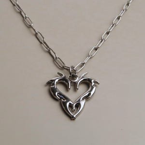 JIN - Cybersigilism Heart Necklace | Unisex Stainless Steel Necklace with Heart Pendant | Edgy E-Girl Jewelry in Silver image 8