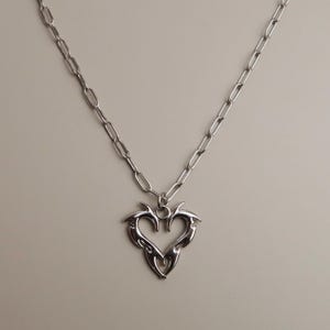JIN - Cybersigilism Heart Necklace | Unisex Stainless Steel Necklace with Heart Pendant | Edgy E-Girl Jewelry in Silver image 5
