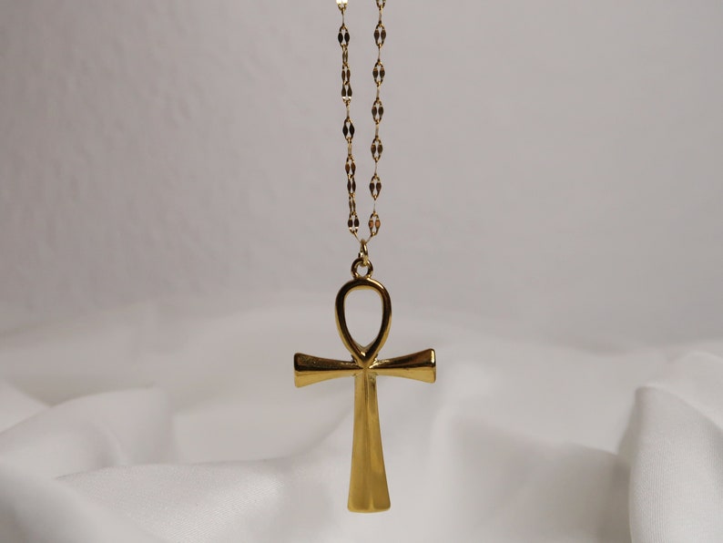 LE CAIRE Collier doré avec pendentif croix égyptienne Croix Ankh Ankh Chaîne en acier inoxydable gaufrée délicate Bijoux symboliques image 8