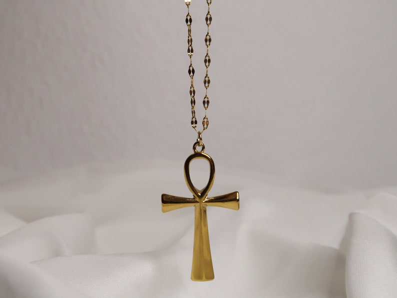 CAIRO Goldene Halskette Mit Ägyptischem Kreuz Anhänger Ankh Kreuz Anch Zierliche Geprägte Edelstahl Kette Symbolischer Schmuck zdjęcie 8