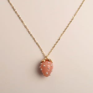 JUNA - Strawberry Necklace in Red & Pink | Delicate 18K Gold Plated Chain with Strawberry Pendant | Sweet Summer Jewelry Pink