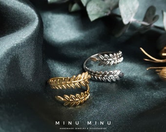 AURELIA - Blatt Ring in Gold & Silber | Hochwertiger Edelstahl | Größenverstellbarer Lorbeerkranz Ring | Römische Griechische Göttin Schmuck