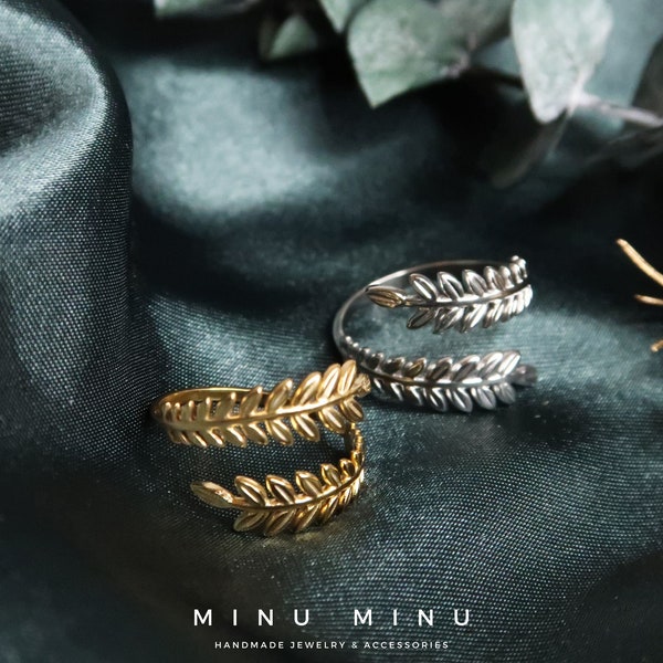 AURELIA - Leaf ring in gold & silver | High quality stainless steel | Size-adjustable laurel wreath ring | Roman Greek Goddess Jewelry