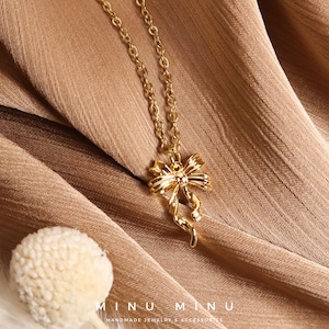 ELISE - Dainty Gold Bow Necklace | 18K Gold Plated | Handmade | Simple and subtle | Trendy accessories for every occasion