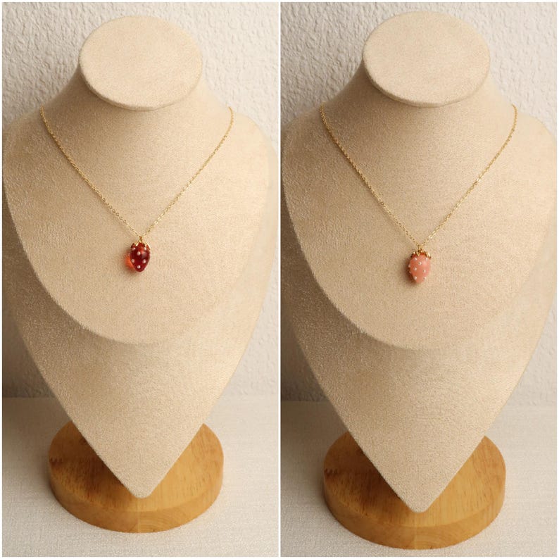 JUNA - Strawberry Necklace in Red & Pink | Delicate 18K Gold Plated Chain with Strawberry Pendant | Sweet Summer Jewelry image 10