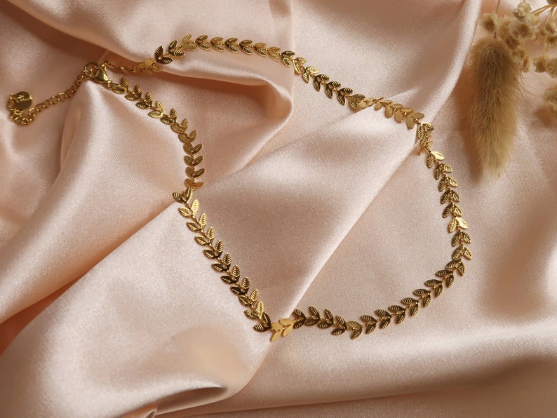 LIVIA Collar de Hojas en Oro y Plata Acero inoxidable de alta calidad Corona de laurel Diosa griega romana Joyería unisex del Imperio Romano imagen 3