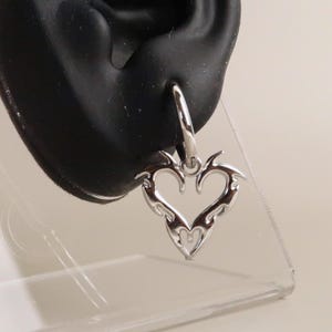 JIN - Cybersigilism Heart Earrings | Stainless Steel Huggies with Heart Pendant | Edgy E-Girl Jewelry in Silver image 8