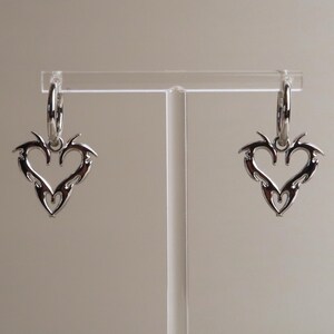 JIN - Cybersigilism Heart Earrings | Stainless Steel Huggies with Heart Pendant | Edgy E-Girl Jewelry in Silver image 6