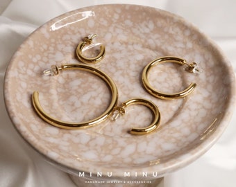 HAVANA - Thick Golden Stainless Steel Hoop Earrings | Simple, Minimalist Hoop Earrings | Large Medium Small C Shape | Modern & timeless