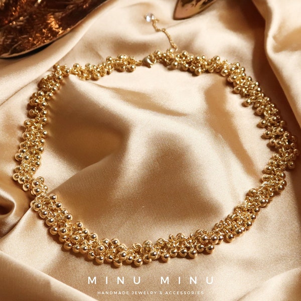 GIA - Einzigartige 18K Vergoldete Perlenkette | Elegantes Modernes Design mit kleinen Goldperlen | Verlängerungskette mit Zirkon-Detail