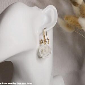 YUMI Sweet 18K Gold Plated Flower Dangle Earrings Zircon loop Fabric pompom pendant Handmade girls' earrings in white and pink image 10