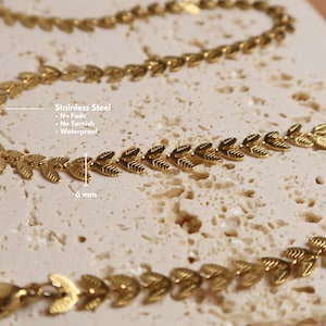 Puede incluir: Collar de cadena de hoja dorada hecho de acero inoxidable. La cadena tiene 6 mm de ancho y presenta un dise&ntilde;o de hoja. El collar es impermeable, resistente a la decoloraci&oacute;n y al deslustre. Acero inoxidable - Sin decoloraci&oacute;n - Sin deslustre - Impermeable