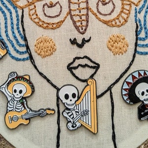 Mariachi Skeletons, Magnetic Needle Minders, Needle Magnet, Embroidery, Cross Stitch, Needle Keeper, Needle Holder, Embroidery Accessory