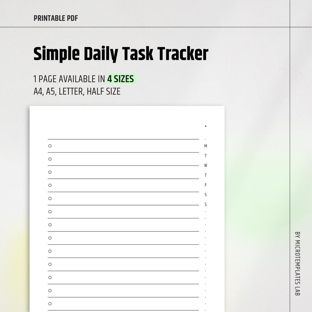 Simple Daily Task Tracker: Minimalist Printable Planner (PDF) | 004 - Etsy