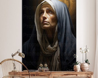 Our Lady of Sorrows Blessed Virgin Mary Portrait Digitally Download Mature Mother Mary Digital Print La Dolorosa Catholic Printable Wall Art