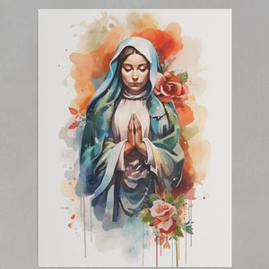 Our Lady of Guadalupe Watercolor Wall Art Guadalupe Virgin Mary Eco-Friendly Canvas Blessed Mother Mary Art Portrait Catholic Wall Decor