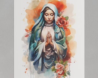 Unsere Dame von Guadalupe Aquarell Wandkunst Guadalupe Jungfrau Maria Umweltfreundliche Leinwand Gesegnete Mutter Maria Kunst Porträt katholische Wanddekoration