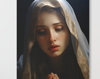 Praying Virgin Mary Acrylic Print Modern Catholic Wall Art Blessed Mother Religious Artwork