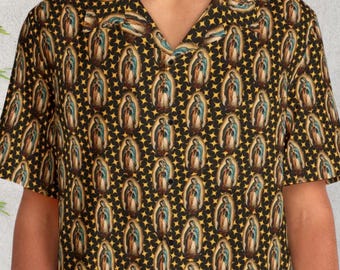 Hawaiian Shirt Religious Our Lady of Guadalupe Button Up Shirt Unisex Catholic Beach Top Aloha Summer Tropical Vacation Gift for Catholic
