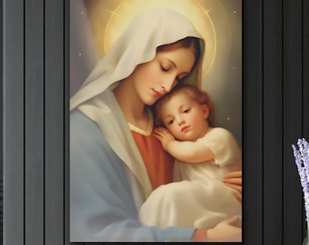 Oil-Painting Style Virgin Mary and Baby Jesus Acrylic Print Blessed Mother Wall Art Our Lady of Schoenstatt Modern Catholic Artwork Nativity