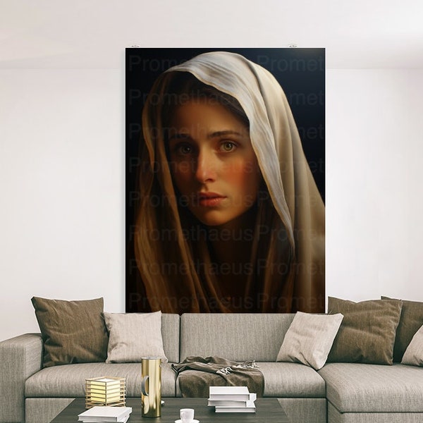 Blessed Virgin Mary Portrait Art Digital Download, Mother Mary Digital Print, Virgin Mary Printable Wall Art Decor, Catholic Art