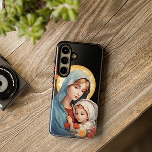 Krippe Handyhülle Kawaii Jungfrau Maria und Jesuskind Cover Katholische iPhone Tough Case für Galaxy S24 Pixel Cover Weihnachten Christliches Geschenk