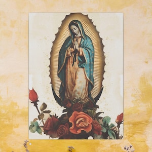 Our Lady of Guadalupe Watercolor Wall Art Guadalupe Virgin Mary Eco-Friendly Canvas Blessed Mother Mary Art Portrait Catholic Wall Decor