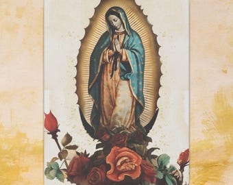Our Lady of Guadalupe Watercolor Wall Art Guadalupe Virgin Mary Eco-Friendly Canvas Blessed Mother Mary Art Portrait Catholic Wall Decor